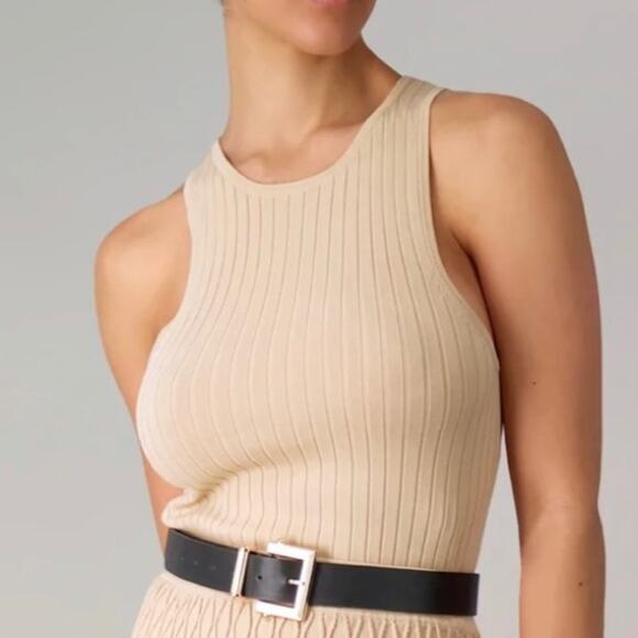 Amanda Maria Nude Tan High Neck Ribbed Tank Top Size Medium - Picture 4 of 10